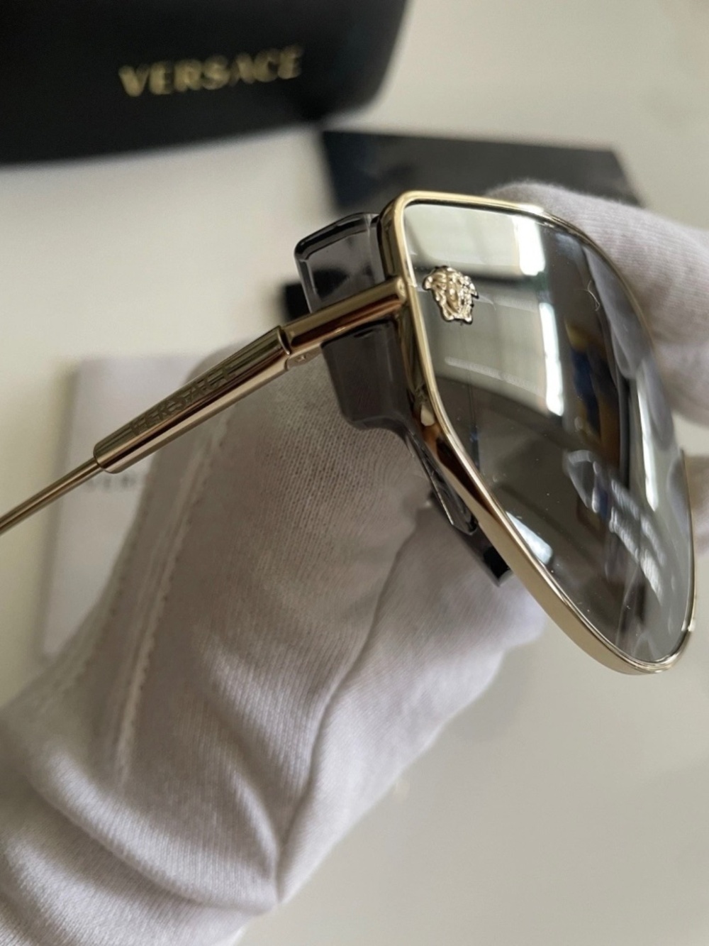 Y2K Versace Sunglasses Authentic Silver Gold Medusa Shield Mirror Visor